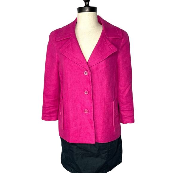 Talbots Linen Blazer 3 Button Pockets Bright Pink Lined 4 EUC - Picture 8 of 10